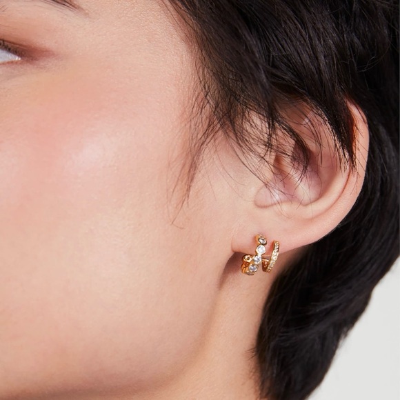 Kate Spade New York Dazzle Crystal Double Huggie Hoop Earrings - Picture 3 of 3